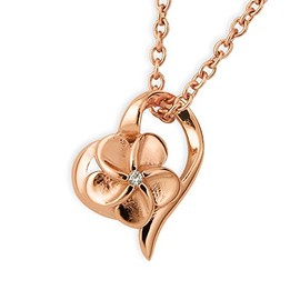 Aloha lokahi Hawaiian Jewelry Necklace Surgical Stainless Steel Heart Plumeria Zirconia Rose Gold Cable Chain (Stainless Steel Width 2mm), Stainless Steel Cubic Zirconia, No Gemstone