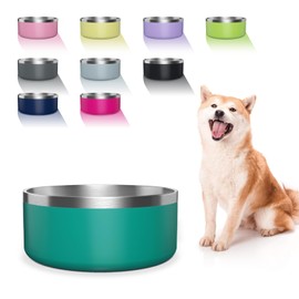 WENBOKMIN Dog Bowl, Stainless Steel Dog Food and Water Bowl with Non Slip Quiet Bottom, Easy to Clean, Dishwasher Safe, 64oz, Deep Green