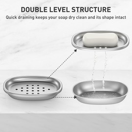 FUKANG Double Layers Metal Soap Dish,Stainless Steel Soap Holder with Draining Tray for Bathroom Shower, Kitchen Sink, Highly Reliable and Durable