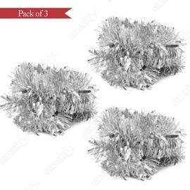 HOVUK® Pack of 3 Thick & Thin Tinsel Christmas Tree Decoration, Xmas Tree Decor (2m Pack of 3 Silver Tinsels)