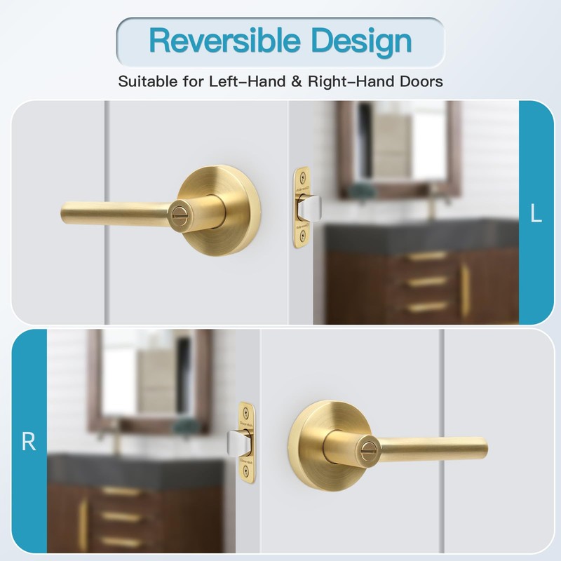 Gaurqiah Brushed Gold Door Handles, Privacy Door Lever, Heavy Duty