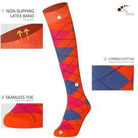 Mysocks Knee High Socks for Women and Men - Breathable Combed Cotton Seamless Toe Argyle Unisex Long Socks - Casual Knee Length Golf Socks