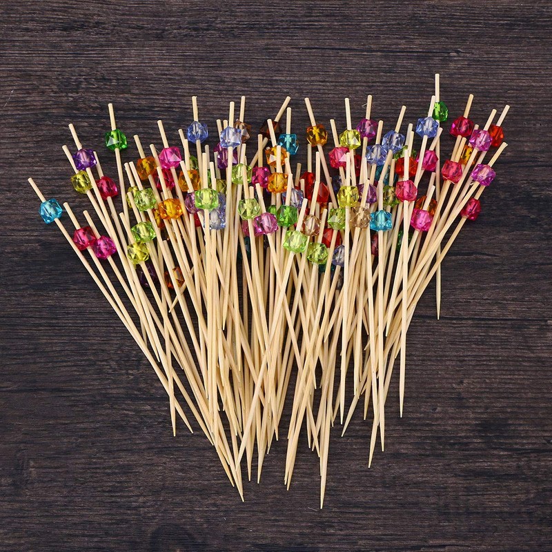 Cocktail Picks 190 Pcs Fashion Bamboo Acrylic Beads Cocktail Pins