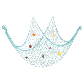 PATIKIL Fishing Net Decor, 80" x 40" Mediterranean Style Photographing Decoration Natural Fish Net Party Accessory with Sea Shells for Home Bedroom, Blue