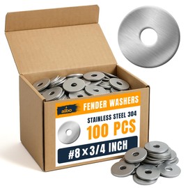 ALBO 100 Pcs Stainless Steel Fender Washers #8 x 3/4 Inch Flat Washers for Screws and Bolts, 304 Stainless Steel, Heavy Duty Washer Set for Industrial and DIY Use