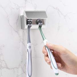 PARKMANI Toothbrush Holders Wall Mounted with Cover, Electric Tooth Brushing Holder for Bathroom, 2 Slots Self Adhesive Toothbrush Organizer, Toothbrush Stand for Family, Kids (1, Brushed Silver)