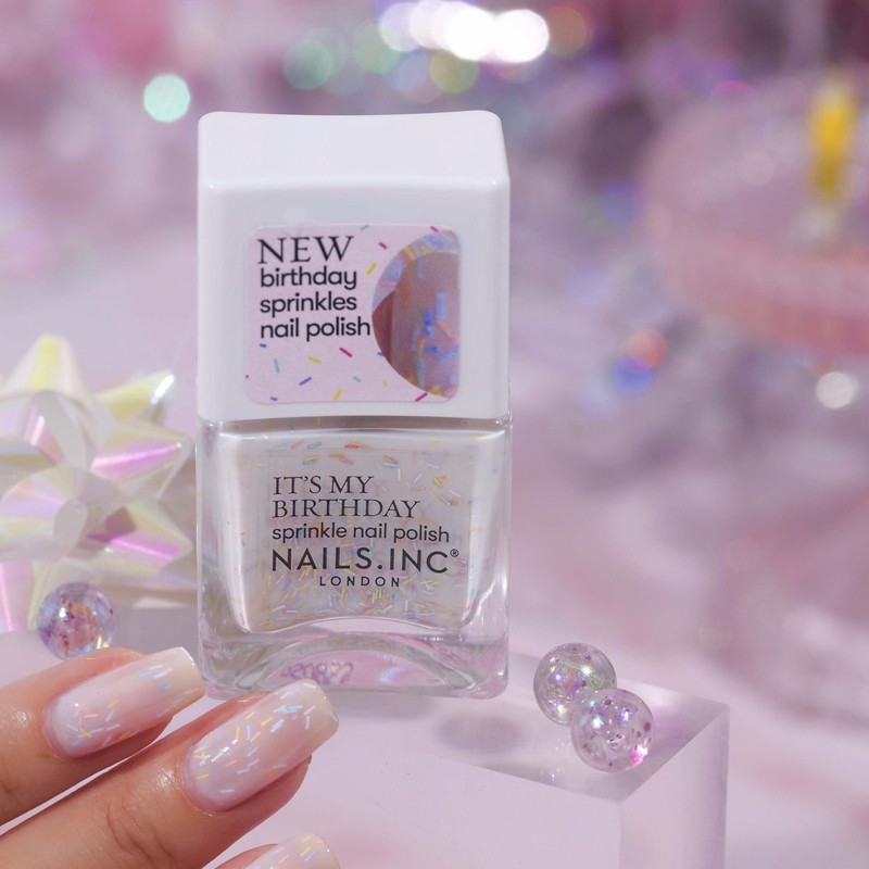 Nails Inc It’s My Birthday, Multicolor, Rainbow Sprinkles, Scented, Glossy,