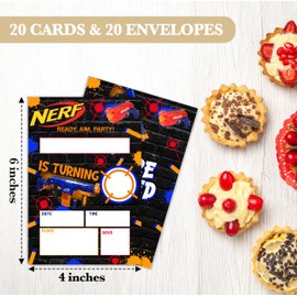 HMJKL Dart Guns Birthday Invitations, Dart Gun War Theme Birthday Party Invites Cards With Envelopes For Boys Girls, Birthday Party Decorations Supplies, 20 Pack (20)