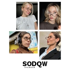 SODQW Small Retro Oval Fake Glasses for Women Fashion Blue Light Non Prescription Eyeglasses to Cosplay