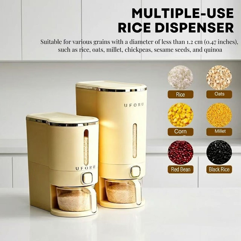 Reflygen Rice Dispenser With Measuring Cup,Kitchen Grain Storage Container,Pantry&Home Dry