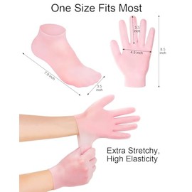 Juego de 2 pares de calcetines hidratantes de silicona con guantes antideslizantes, suaves de gel para spa, suavizando la piel seca y agrietada, calce