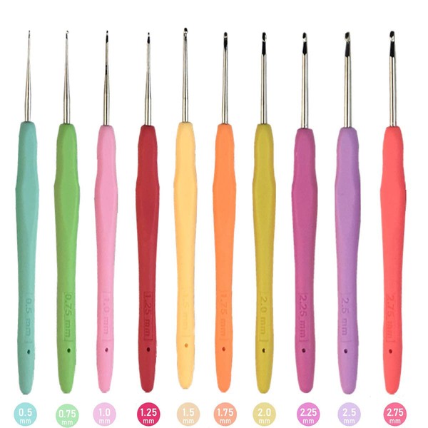 10 Small Sizes Crochet Hooks Set, Lace Crochet Hooks Ergonomic