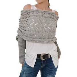 Knitted Scarf with Sleeves for Women, Sweater Shawl Wrap, Cable Knit Scarf Sweater with Sleeves, Cozy Sleeve Wrap Shawl (Light Grey)