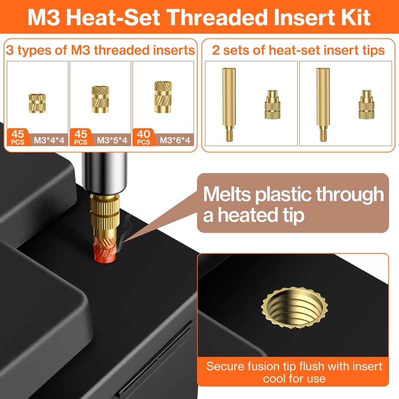 Preciva M3 Threaded Inserts Set, 360Pcs Heat Set Bolts Nuts