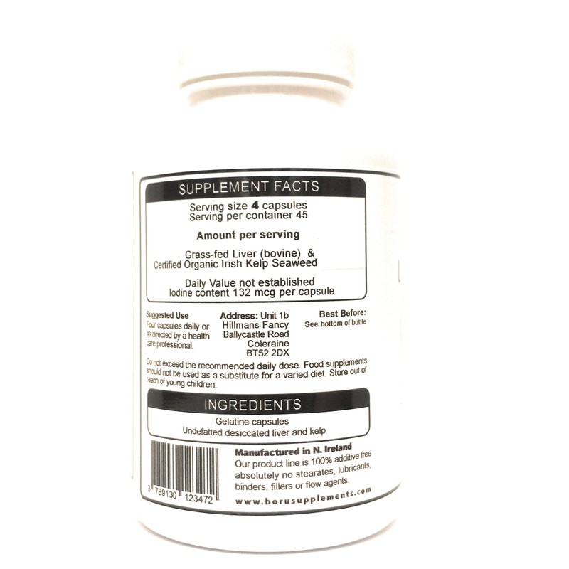 Grass Fed Beef Liver and kelp Seaweed Capsules 600mg 180