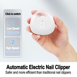 SCAIKTIG Automatic Electric Nail Clipper with LED Light & 2 Speeds with Nail Scraps Storage, USB Rechargeable Safety Fingernail Trimmer for Baby, Children, Kids, Adult, Seniors and Caregivers, White