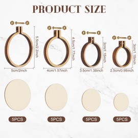 Mini Embroidery Hoops Mini Wooden Hoop Ring Bulk Wood Round Crossing Stitch Hoop Small Frame Circle for Valentine's Day Ornaments DIY Sewing Craft(20 Pieces,1.2 x 1/1.4 x 1.2/1.6 x 1.8/2.2 x 2 Inch)