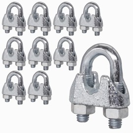 Pack of 10 Wire Rope Clamps M8, Cable Clips, DIN 741, Steel Clamp for Diameter 11 mm Wire Rope, U Bolt Saddle (Pack of 10, M8 for Diameter 11 mm)