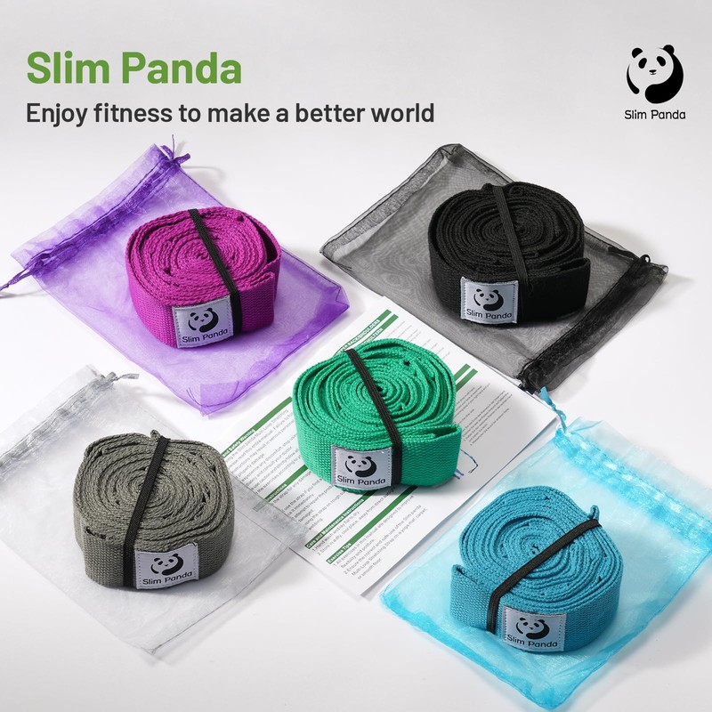 Slim Panda Stretching Strap with Loops, Non-Elastic Yoga Strap for