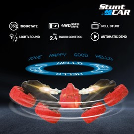 DvEBpWi RC Stunt Car for Kids, Remote Control Cars for Boys, Double-Sided 360° Rotating Stunt Toy Cars, 4WD RC Car for Kids, RC Cars Toys with LED Lights for Boys Girls Ages (Red)