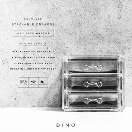 BINO THE MANHATTAN SERIES Acrylic Makeup Drawer Organizer- 2 Drawer Small | Clear Beauty Organizers and Storage| Cosmetic & Makeup Drawer| Home Organization| Jewelry & Vanity Accessories Drawer