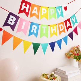 Colorful Happy Birthday Banner, Rainbow Happy Birthday Sign Happy Birthday Decorations Felt Bunting for Birthday Party Supplies, Happy Birthday Party Supplies for Girls Boys