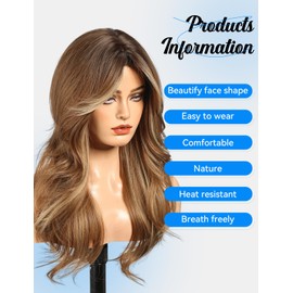 HAIRCUBE Long Synthetic Wig for Women Heat Resistant Natural Looking Hair with Bangs, Perfect for Daily Use, Party & Cosplay (Mixed Brown)