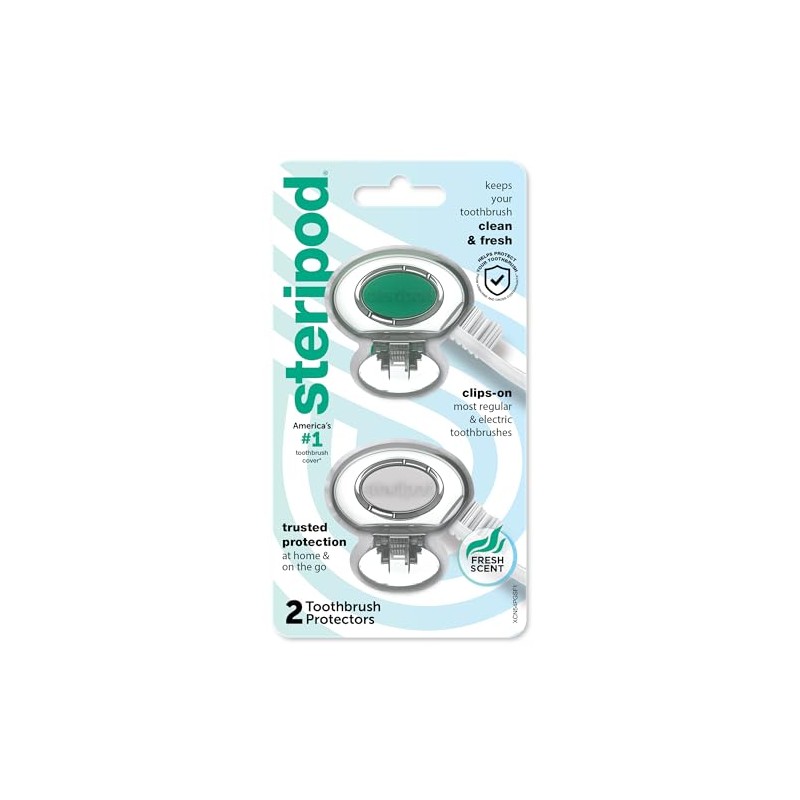 Steripod Protector de cepillo de dientes con clip, azul transparente