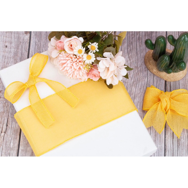 Joycrosso Burlap Wired Edge Ribbon 25mm x 9 Meters, Yellow,