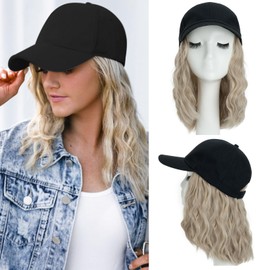 S-noilite Baseball Cap Wig with Hair Extensions 8" Short Curly Wavy Bob Hairstyle Adjustable Hats with Hair Attached for Women Synthetic Highlight Balayage Wavy Bob Hat Wigs(#85P613-Mix Blonde)