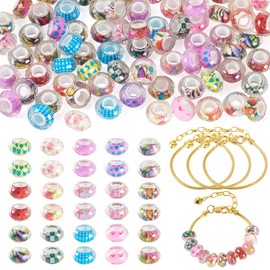 Spritewelry - 78 abalorio europeas de 14 mm, abalorio de resina de gran agujero, abalorio espaciadoras sueltas con patrón de acero inoxidable para hacer pulseras y joyas