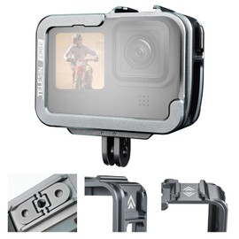 TELESIN Aluminum Cage Protective Case Frame Housing for Go Pro Hero 12 11 10 9 Black, Fits Go Pro with ND CPL Lens Filter Max Lens on Camera, with Cold Shoe Connect to Video Light Microphone