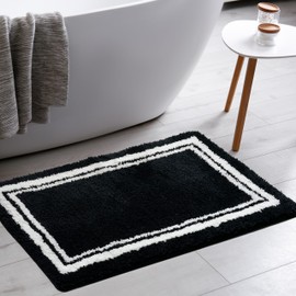 Tititex Luxury Black White Frame Line Bathroom Rug, 16x24 inch Extra Soft and Absorbent Microfiber Bath Rugs, Non-Slip Plush Shaggy Bath Carpet, Bath Mats for Bathroom Floor, Tub and Shower