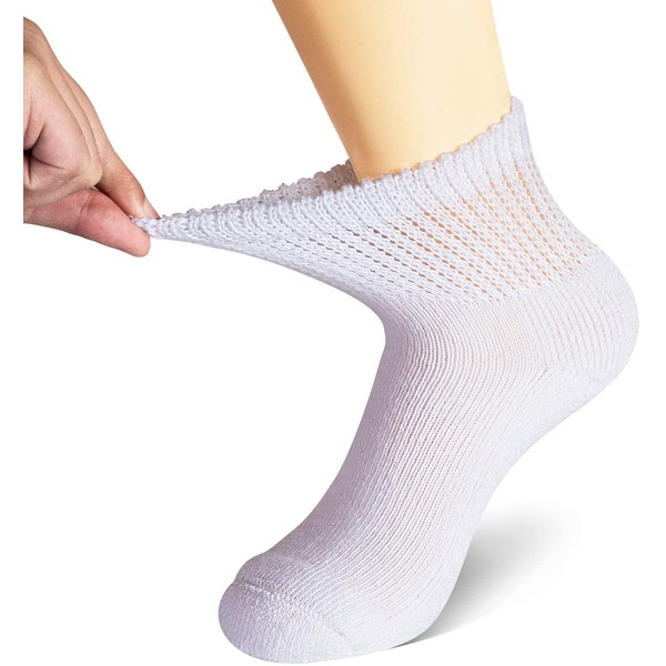 MD Diabetic Socks Mens and Womens Half Cushion Circulatory Quarter Socks for winter Loose Fit 6 Pack S6White10-13