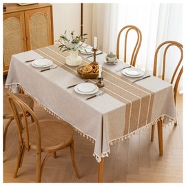7CDXD Manteles para Mesa Rectangular,Mantel Rectangular,Mantel de Lino Tela rústica Resistente Integrado Rústico,Mantel para Mesa Cuadrada（Beige，Rectángulo,140 * 180CM）