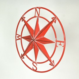 Zeckos 20-Inch Diameter Coral Orange Finish Metal Nautical Compass Rose Wall Hanging - Rustic Navigational Decorative Accent for Indoor and Outdoor Decor Spaces