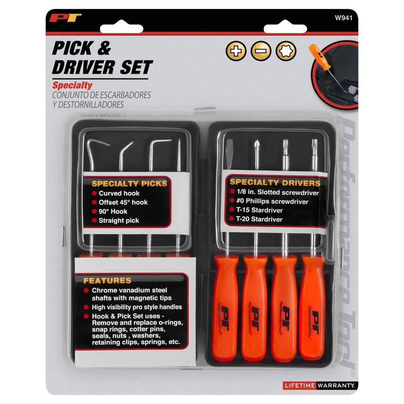 Performance Tool W941 8-Piece Specialty Pick/Driver Set, Precision Pick &