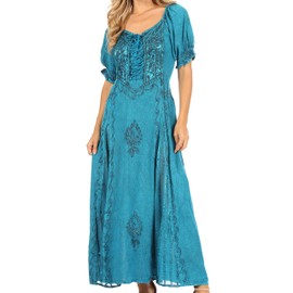 Sakkas 2100 Bridget Embroidered Renaissance Dress - Turquoise Blue - 1X/2X