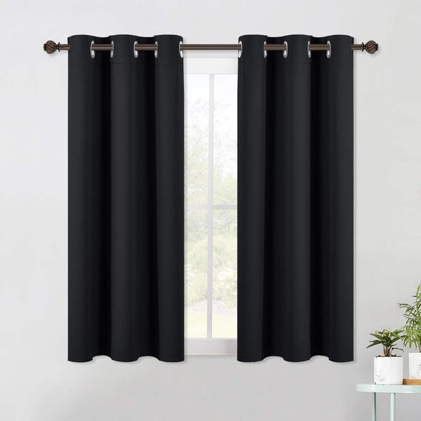 NICETOWN Blackout Draperies Window Curtain Panels - Halloween Thermal Insulated Solid Grommet Blackout Curtains/Drapes for Living Room (Set of 2,42 Inch by 54 Inch,Black)