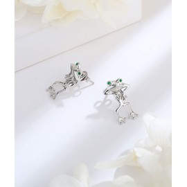 INFUSEU Two Way Frog Stud Earrings Sterling Silver for Young Women Teen Girls, Cute Funny Animal Dangling Jewelry Gifts for Daughter Granddaughter…