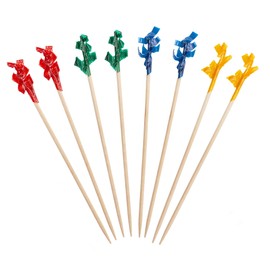 [1000 Count] Cocktail Picks & Food Toothpicks - 4 Inch Wooden Pick Skewers for Drinks & Appetizers - Fancy Assorted Colored Frills
