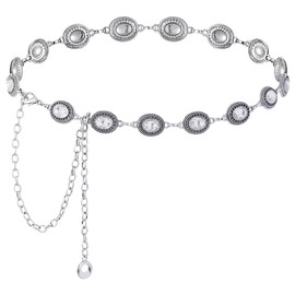 hoyuwak Oval Concho Chain Belt Western Cowgirl Chain Belt Women Western Concho Waist Belt for Dresses Jeans, Silver, standard