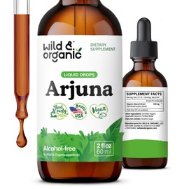 Wild & Organic Arjuna Tincture - Overall & Antioxidant Support - Vegan Arjuna Bark Supplement - Terminalia Arjuna Extract Drops - No Alcohol & Sugar-Free - 2 fl oz