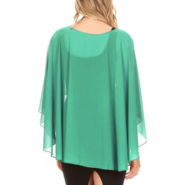 Sakkas Anya Women's Chiffon Wedding Bridesmaid Bridal Cape Wrap Bolero Shrug, Seafoam