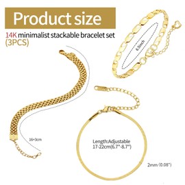 AstraGlam 3-Piece 14K Gold Plated Bracelets for Women, Adjustable Waterproof Stainless Steel Stackable Gold Jewellery Set, Elegant Daily Wear and Gift Idea