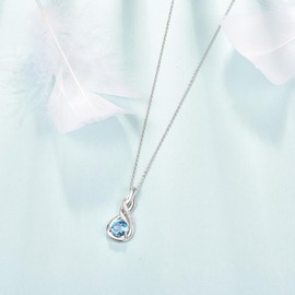 KINGWHYTE Infinity Necklace 925 Sterling Silver Infinity Teardrop Necklace Birthstone Pendant Necklace Jewellry Birthday Gifts for Women