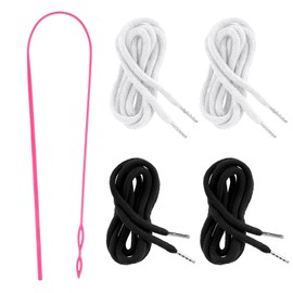 Universal Replacement Drawstring Cords 4 Pcs Replacement Drawstring for Sweatpants 49 Inch Replacement Clothing Drawstring with Easy Threader for Sweatpants Shorts Hoodies (Black White)