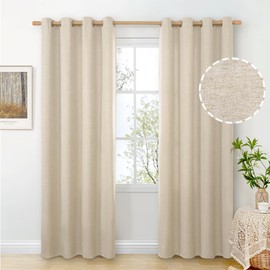 BGment Oatmeal Linen Curtains 84 Inch Length 2 Panels Set for Living Room, Sand Semi Sheer Drapes Light Filtering No See Through Window Treatments with Grommet for Bedroom, Each 52 Inch Wide