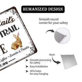 Peter Cottontail's Bunny Trail Cafe Metal Sign Vintage Rabbit Easter Day Coffee Shop Wall Decor for Home Kitchen Farmhouse Easter Party Wall Plaque 8x12 Inch