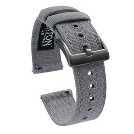 BARTON WATCH BANDS Quick Release Canvas Watch Band Straps, Cool Grey & Gunmetal Grey Buckle, 20mm